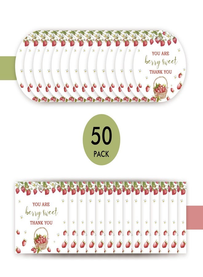 FORSHEEP 50pcs Strawberry Thank You Tags, Berry Sweet Gift Tag with String for Birthday Party, Round Thank You Paper Tags for Girl Birthday/Sweet One Party Favors - Image 3